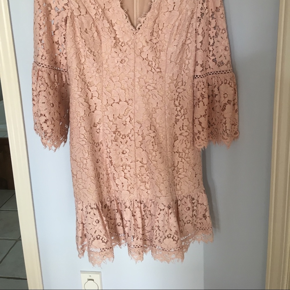Lacey blush coloured dress size 6 3/4 sleeve